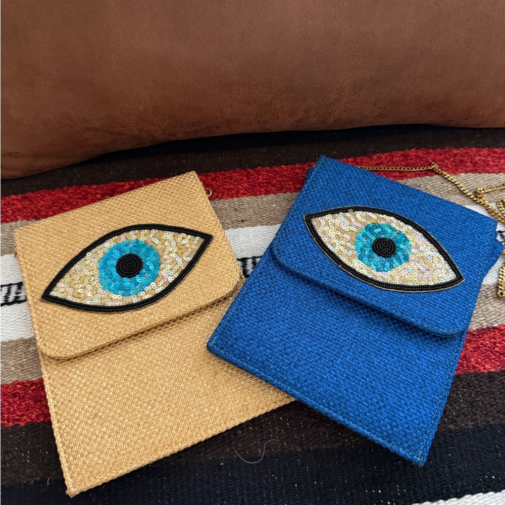 Blue and Gold Eye Embroidered Women Bags
